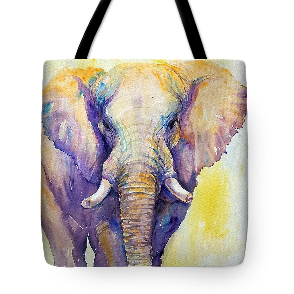 Elephant Tote Bag featuring the painting Elephant in Purple by Arti Chauhan