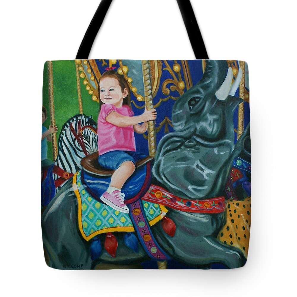 Carnival Tote Bag featuring the painting Elephant Ride by Jill Ciccone Pike
