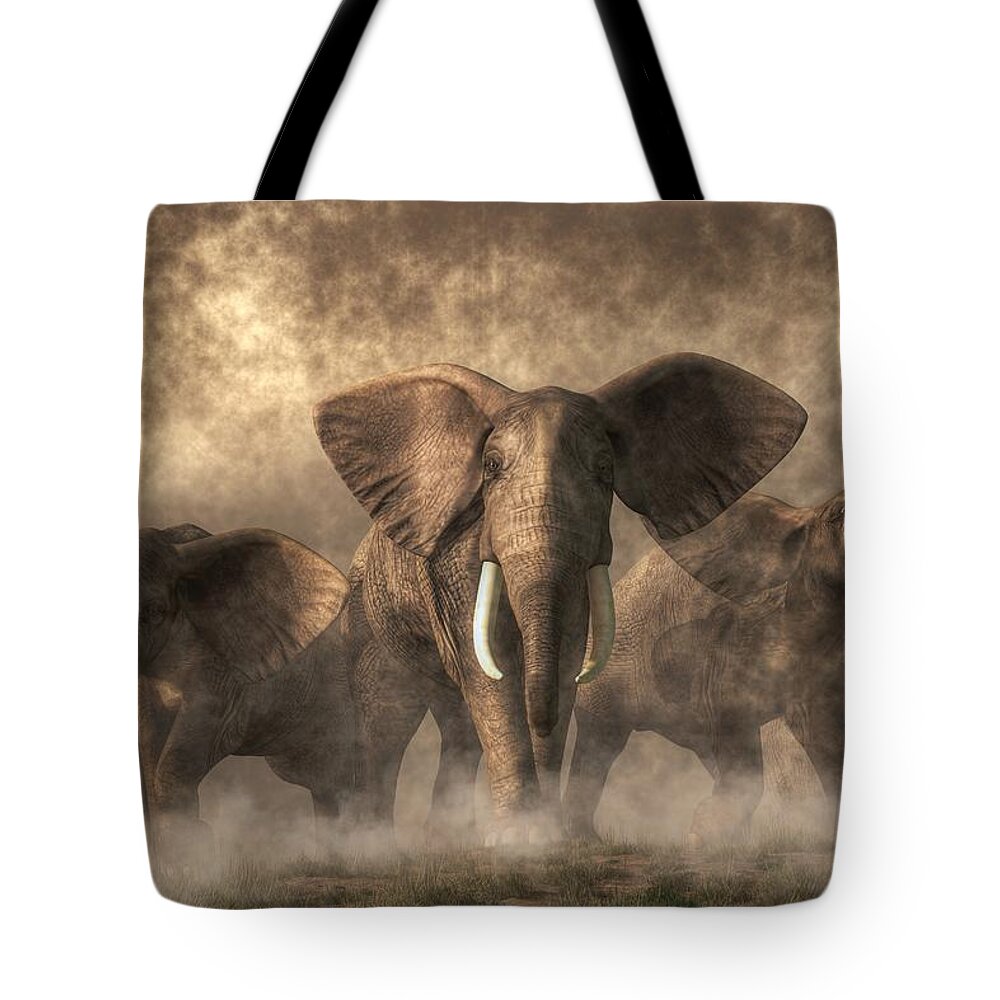 Elephant Tote Bag featuring the digital art Elephant Stampede by Daniel Eskridge
