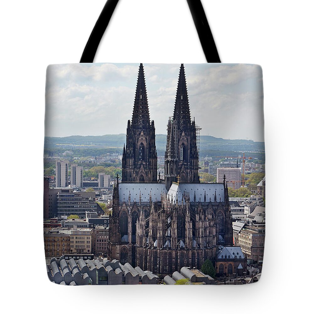 Arch Tote Bag featuring the photograph Elevated View Of Cologne Cathedral by Allan Baxter
