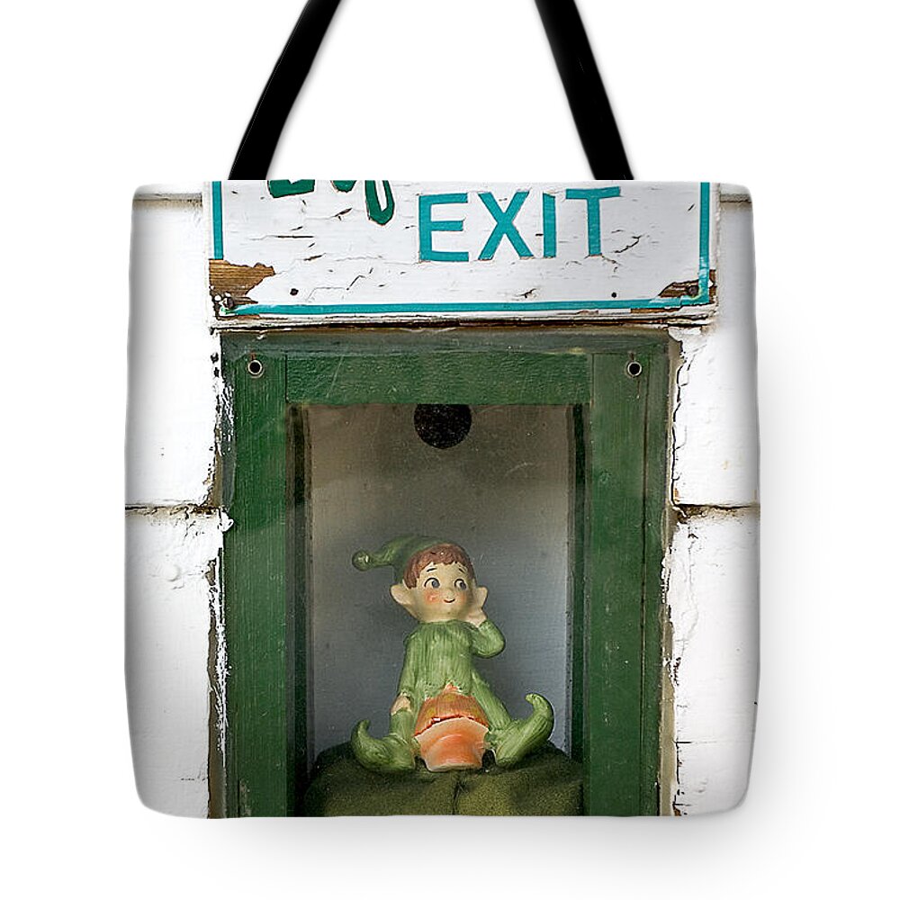 Humor Tote Bag featuring the photograph elf exit, Dubuque, Iowa by Steven Ralser