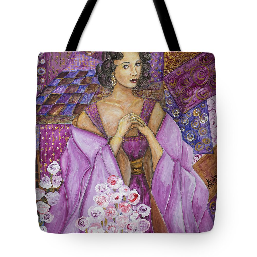 Elizabeth Taylor Tote Bag featuring the painting Elizabeth Taylor Screen Goddess by Nik Helbig