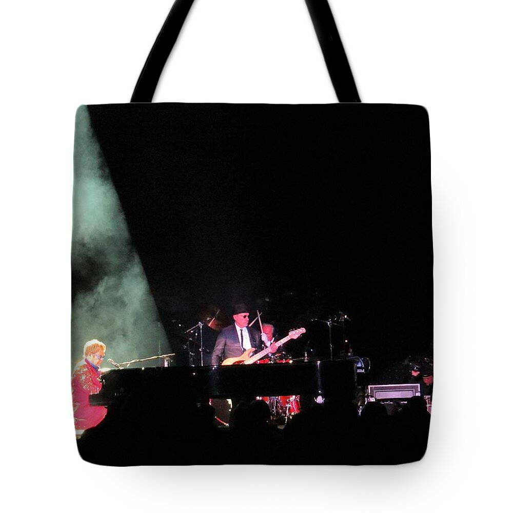 Elton John Tote Bag featuring the photograph Elton And Band by Aaron Martens