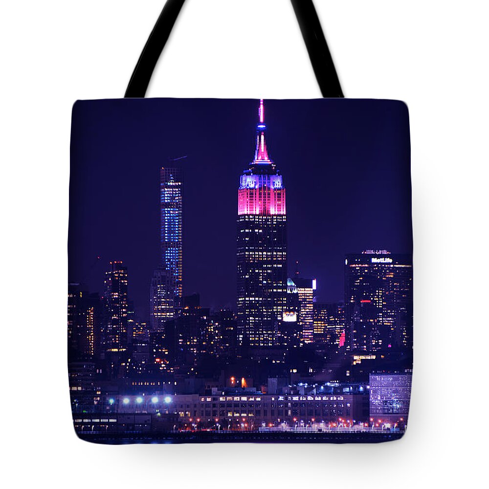  Tote Bag featuring the photograph Empire State Building in Pink and Purple by Raymond Salani III