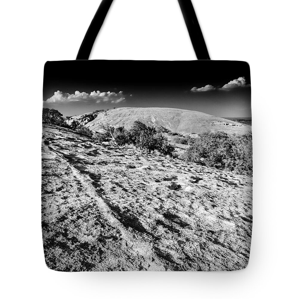 Enchanted Rock Tote Bag featuring the photograph Enchanted Rock Texas Hill Country Black and White by Silvio Ligutti