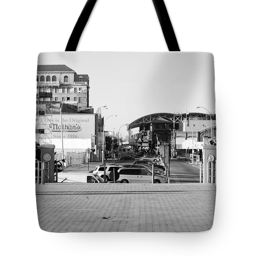 Brooklyn Tote Bag featuring the photograph END OF THE LINE in BLACK AND WHITE by Rob Hans