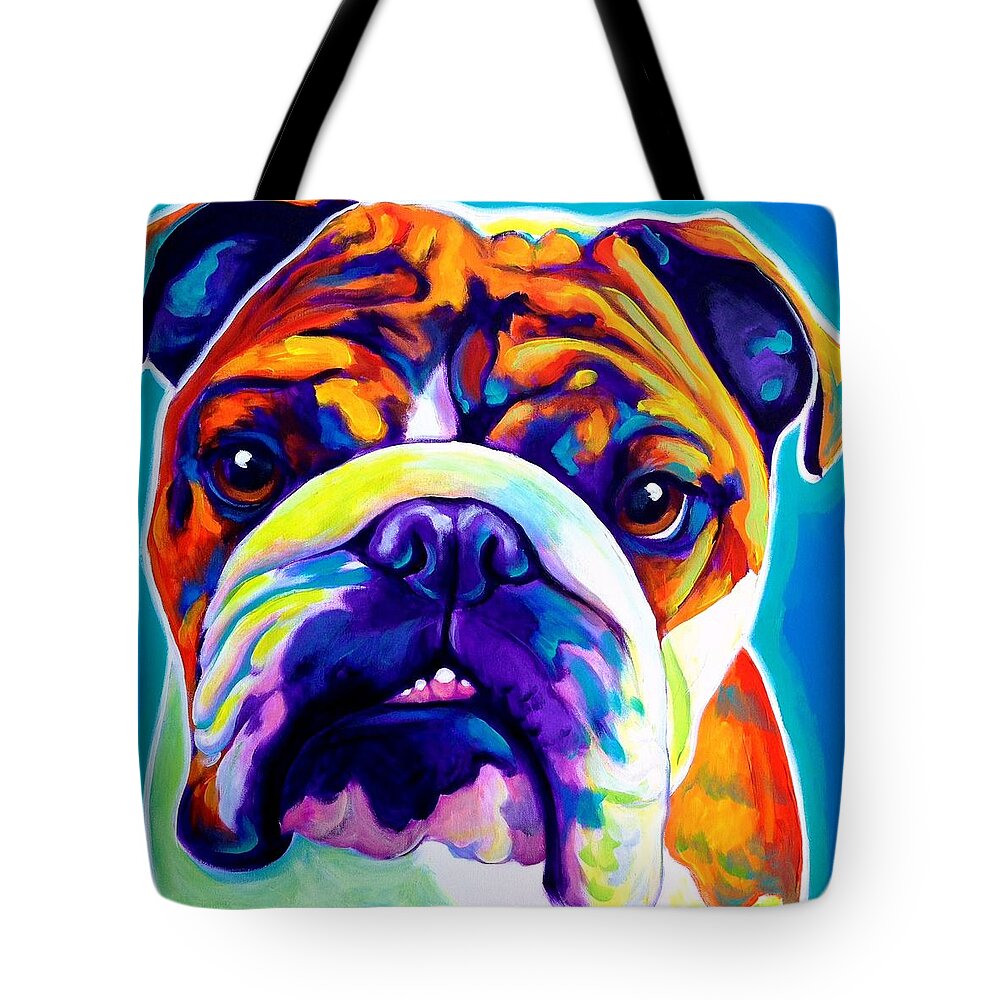 English Tote Bag featuring the painting Bulldog - Bond -square by Dawg Painter