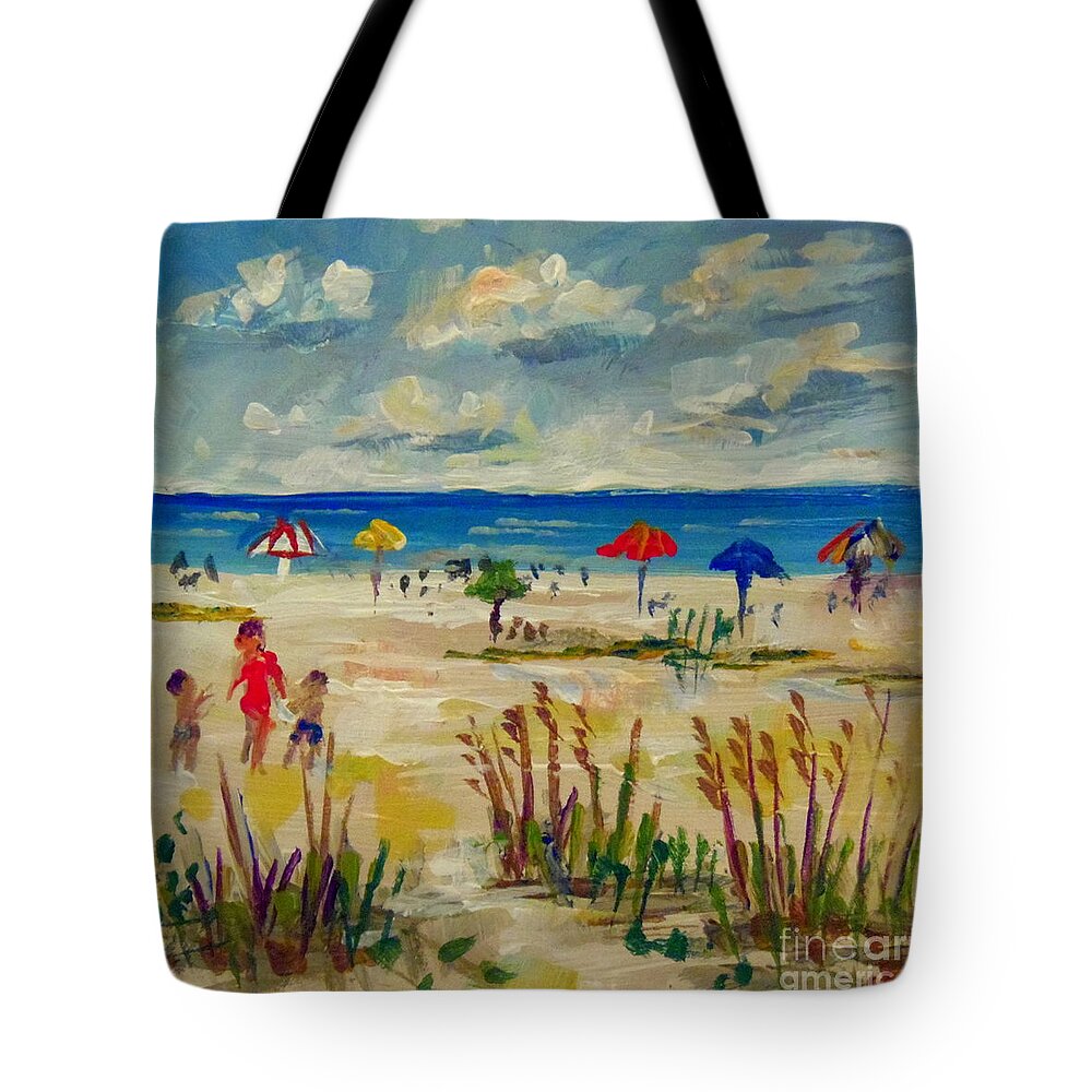 Siesta Key Beach Tote Bag featuring the painting Enjoying Siesta Beach by Lou Ann Bagnall