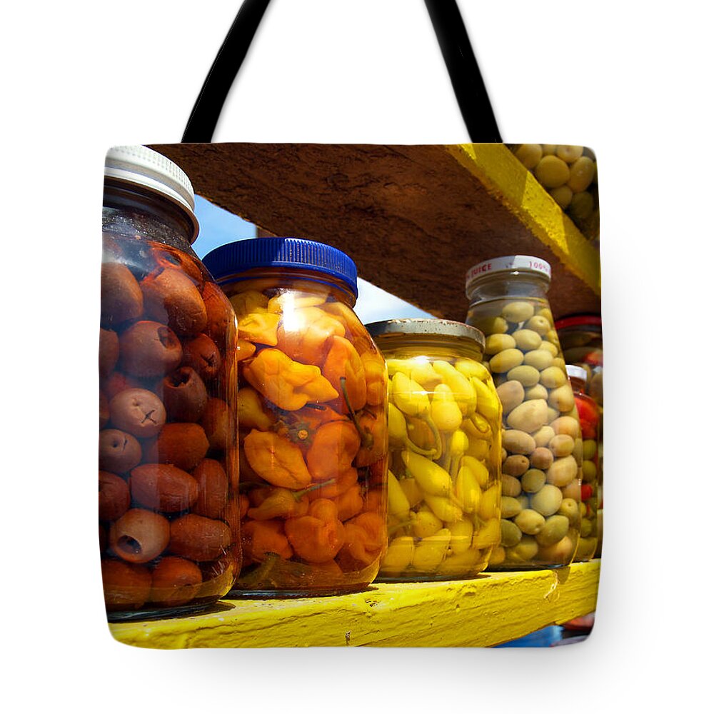 Mexico Tote Bag featuring the photograph Ensenada Olive Stand 09 by JustJeffAz Photography