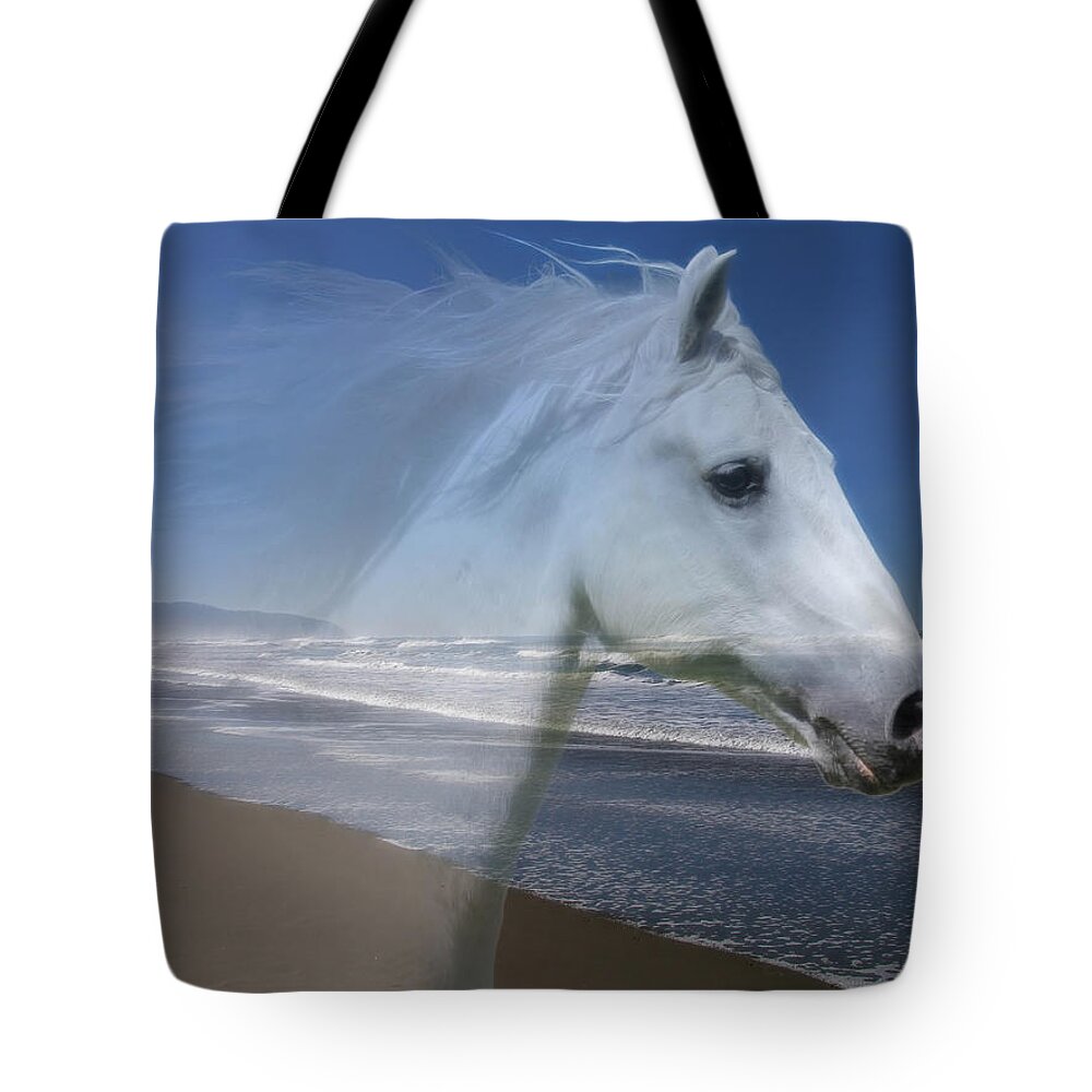Horses Tote Bag featuring the photograph Equine Shores by Athena Mckinzie