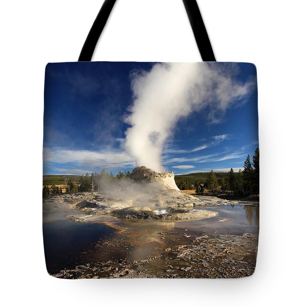 Castle Geyser Tote Bag featuring the photograph Eruption Twist by Adam Jewell