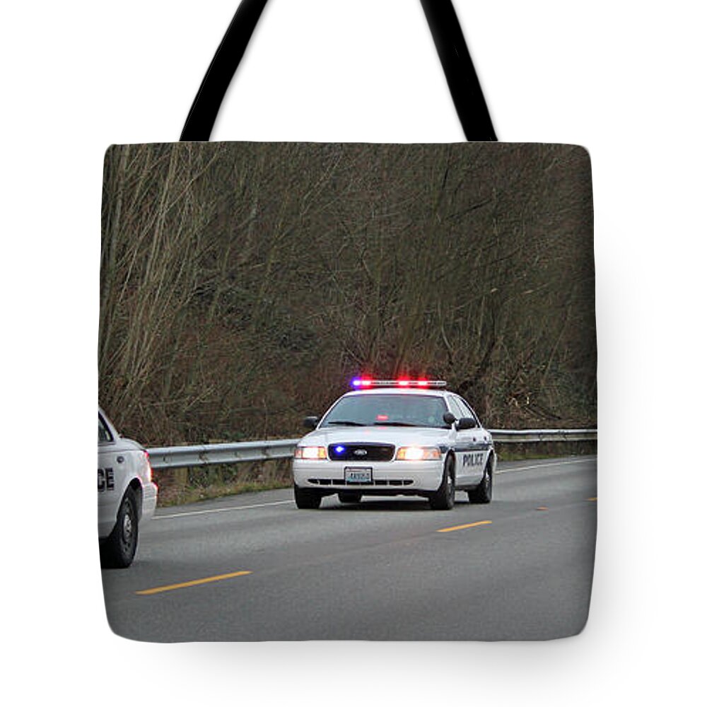 To Protect And To Serve Tote Bag featuring the photograph Escort for a Fallen Comrade by E Faithe Lester