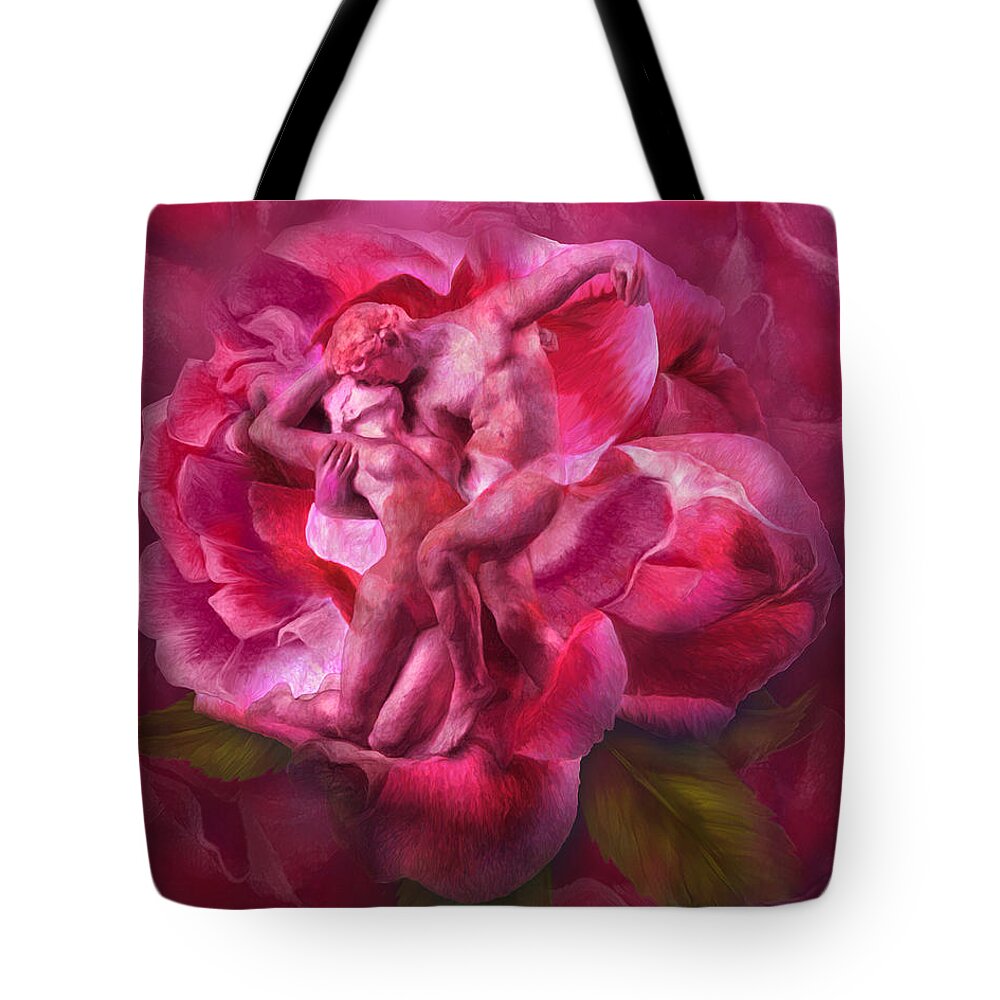 Rose Tote Bag featuring the mixed media Eternal Springtime Rose by Carol Cavalaris