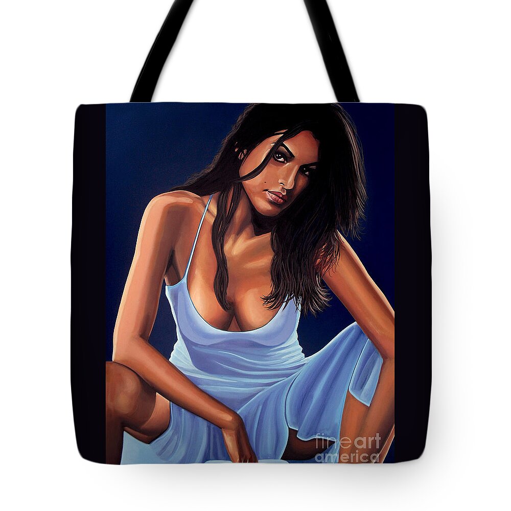 Eva Mendes Tote Bag featuring the painting Eva Mendes Painting by Paul Meijering