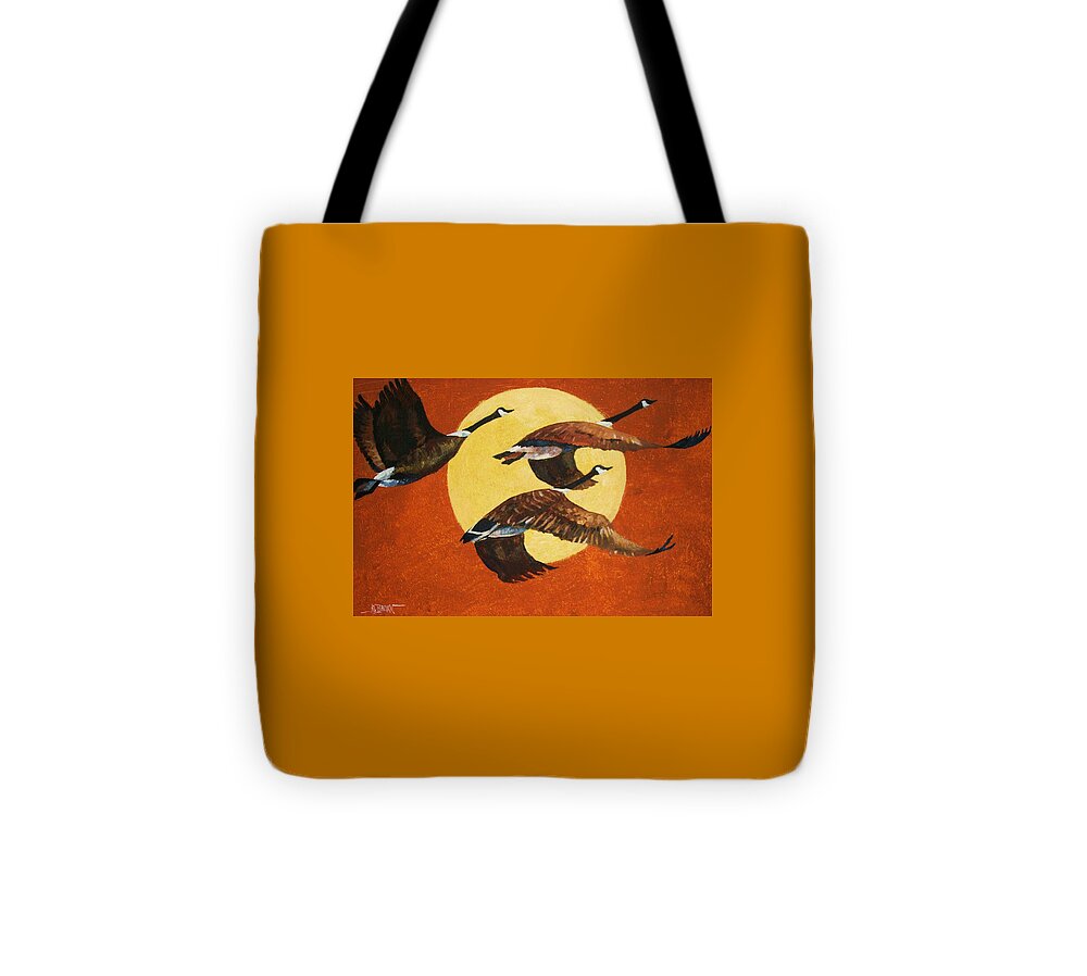 Canada Geese Tote Bag featuring the painting Soaring Migration by Al Brown