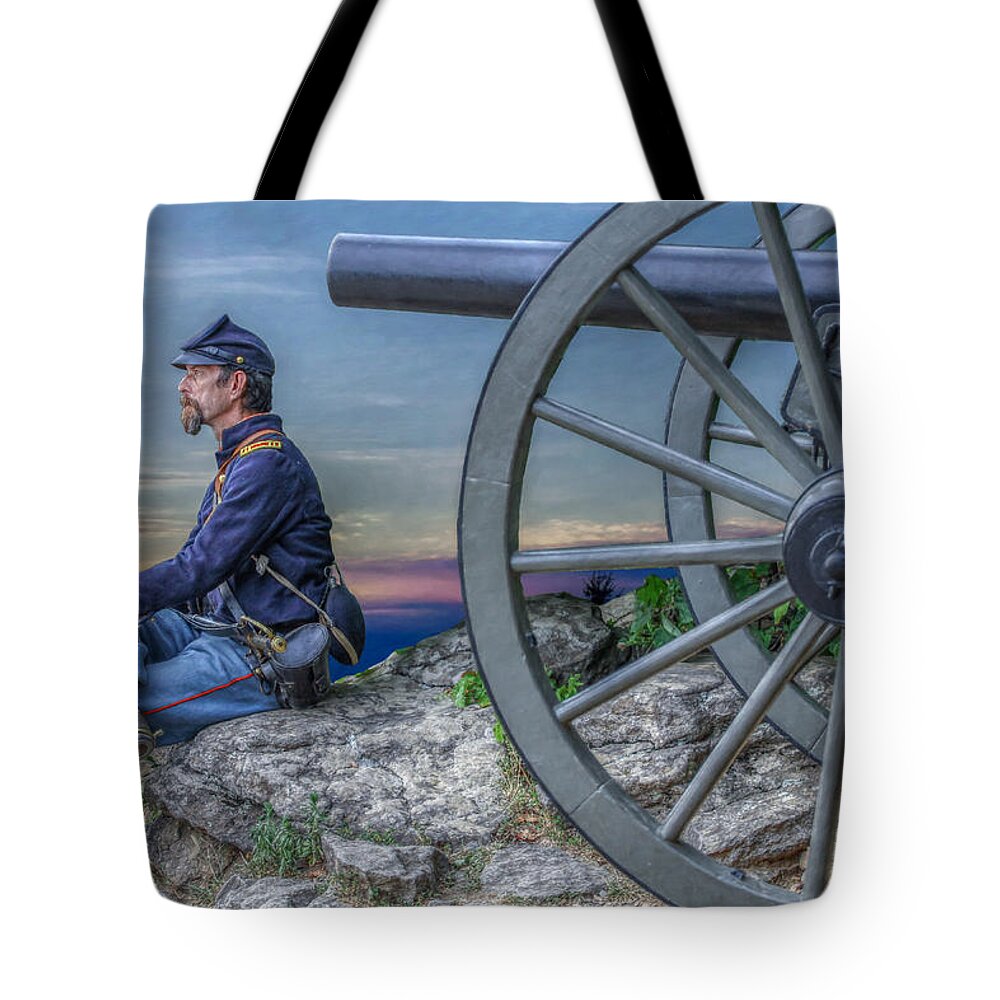 Evening On Little Round Top Tote Bag featuring the digital art Evening on Little Round Top by Randy Steele