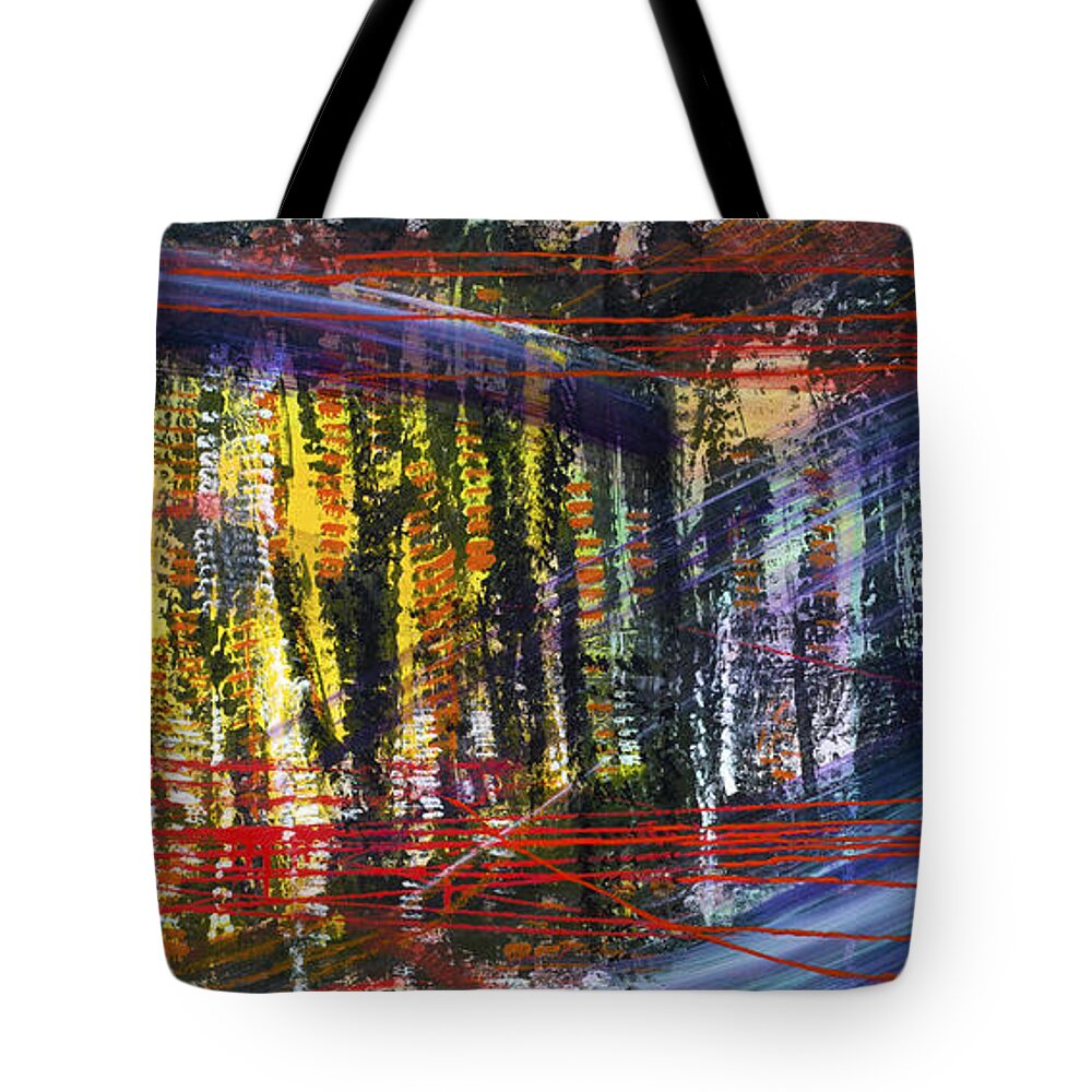 Abstract Tote Bag featuring the painting Evening Pond By a Road by Lynn Hansen