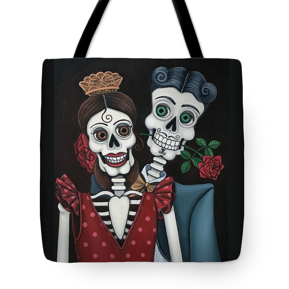 Day Of The Dead Tote Bag featuring the painting Every Juan Loves Carmen by Victoria De Almeida