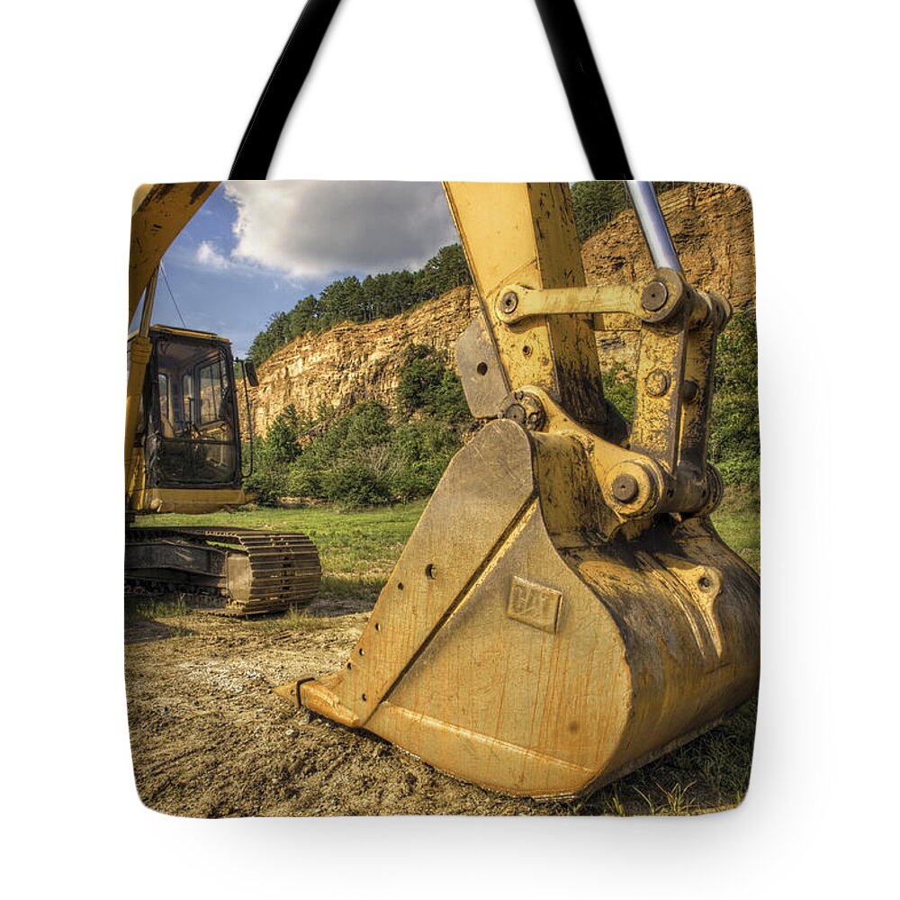 Excavator Tote Bag featuring the photograph Excavator at Big Rock Quarry - Emerald Park - Arkansas by Jason Politte