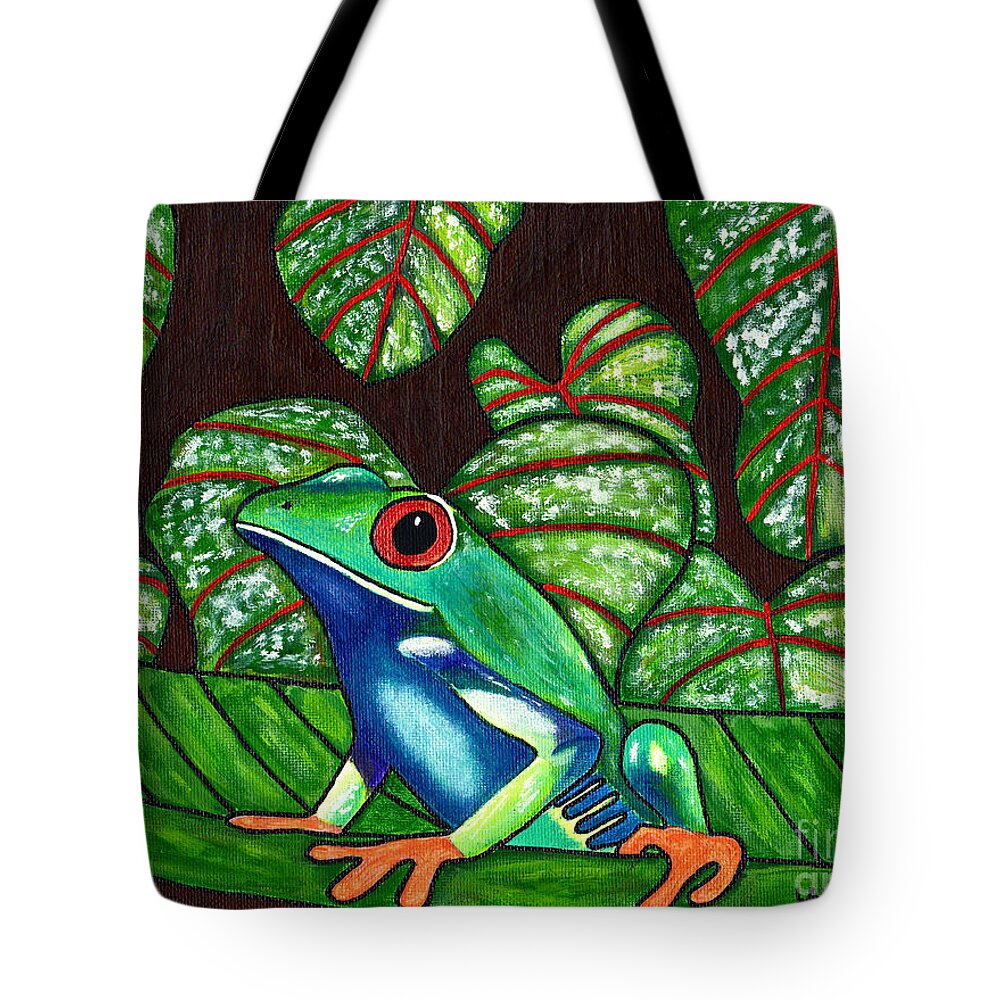 Frog Tote Bag featuring the painting Eye on You by Laura Forde
