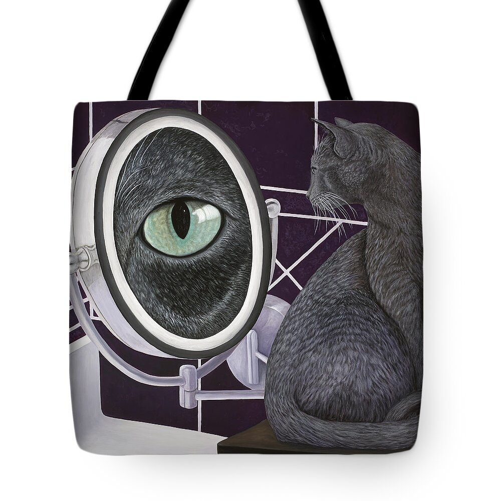 Cat Art Tote Bag featuring the painting Eye See You by Karen Zuk Rosenblatt