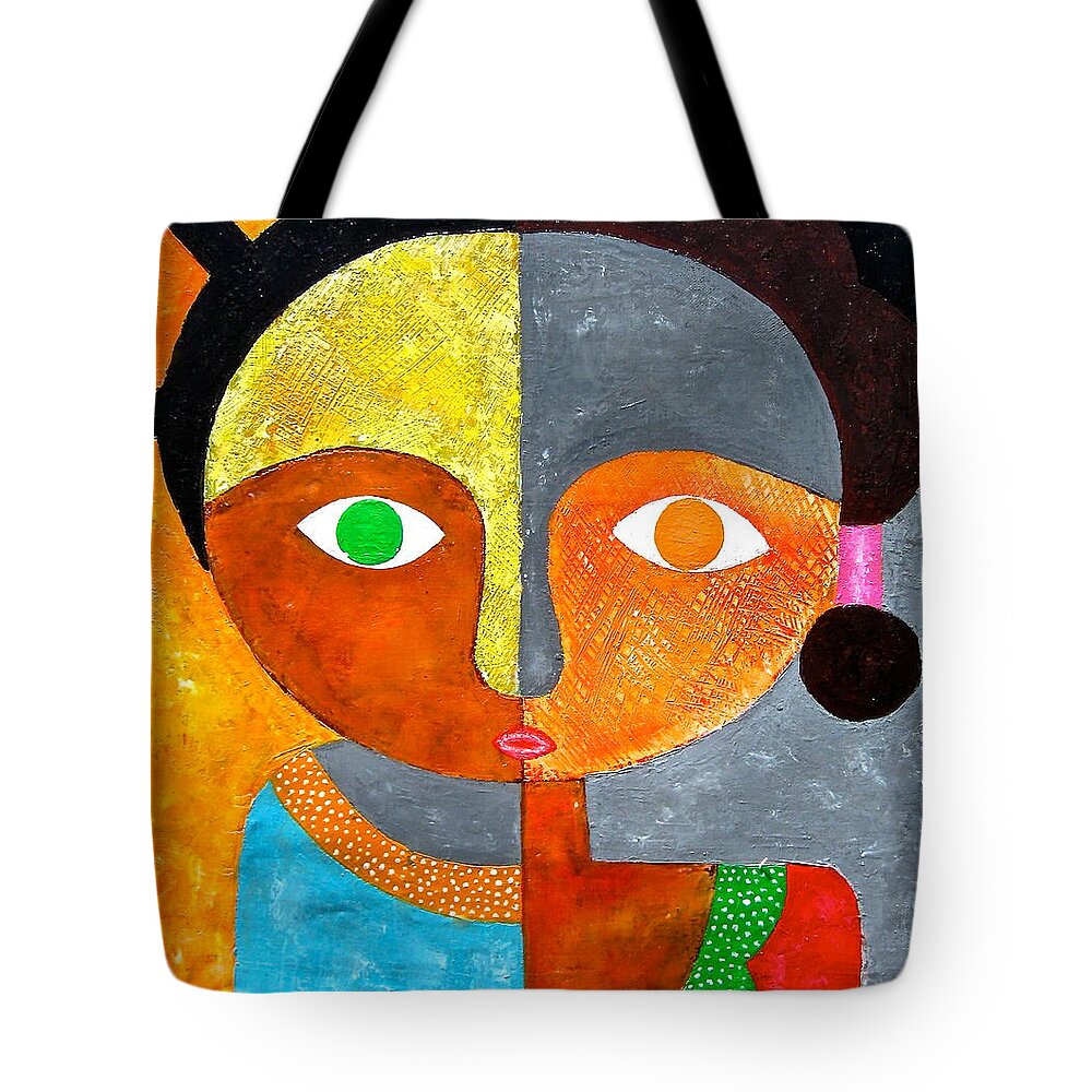 African Paintings Tote Bag featuring the painting Face 2 by Kibunja