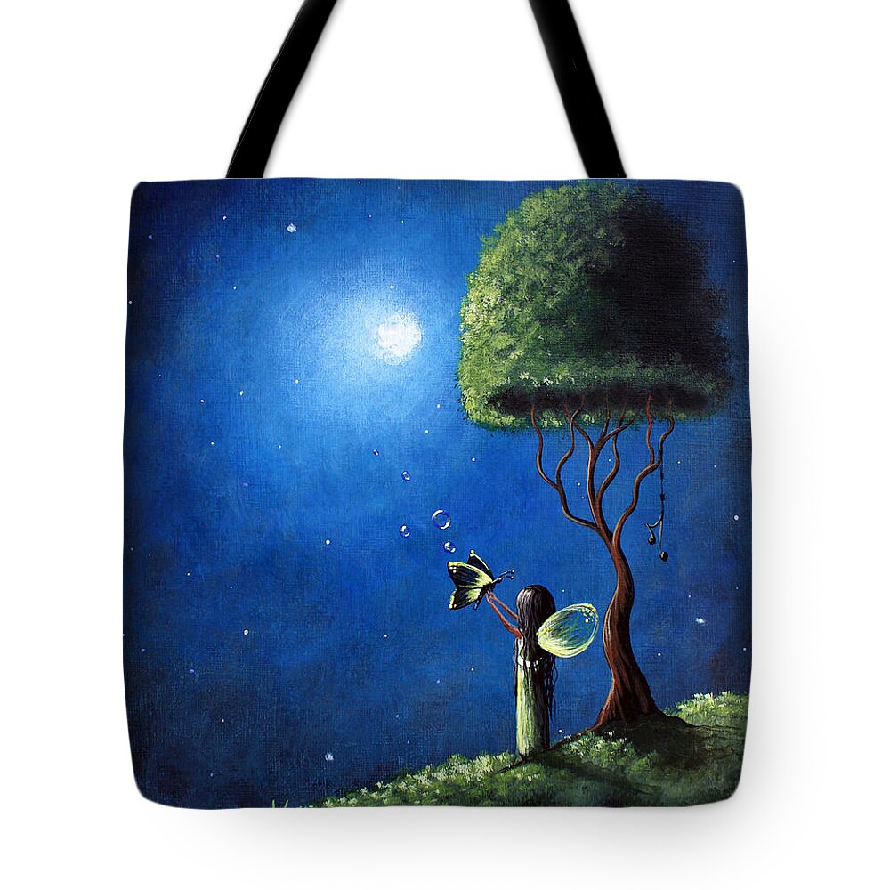 Fairy Art Tote Bag featuring the painting Fairy Wishes Original Art Painting by Moonlight Art Parlour