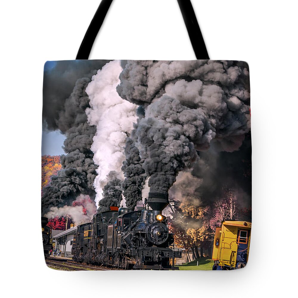 Cass Scenic Railroad Tote Bag featuring the digital art Fall Comes to Cass Scenic Railroad by Mary Almond