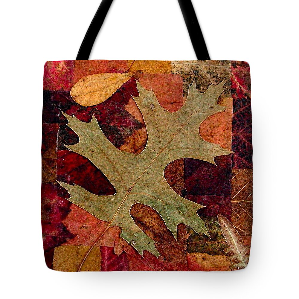Autumn Tote Bag featuring the mixed media Fall Leaf Collage by Anna Ruzsan