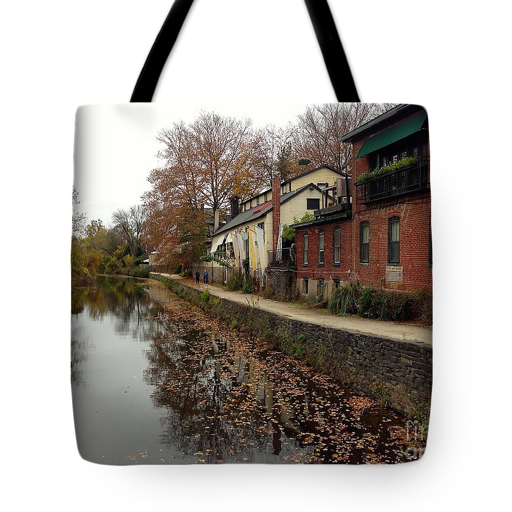 Lambertville Tote Bag featuring the photograph Fall on the Canal by Christopher Plummer
