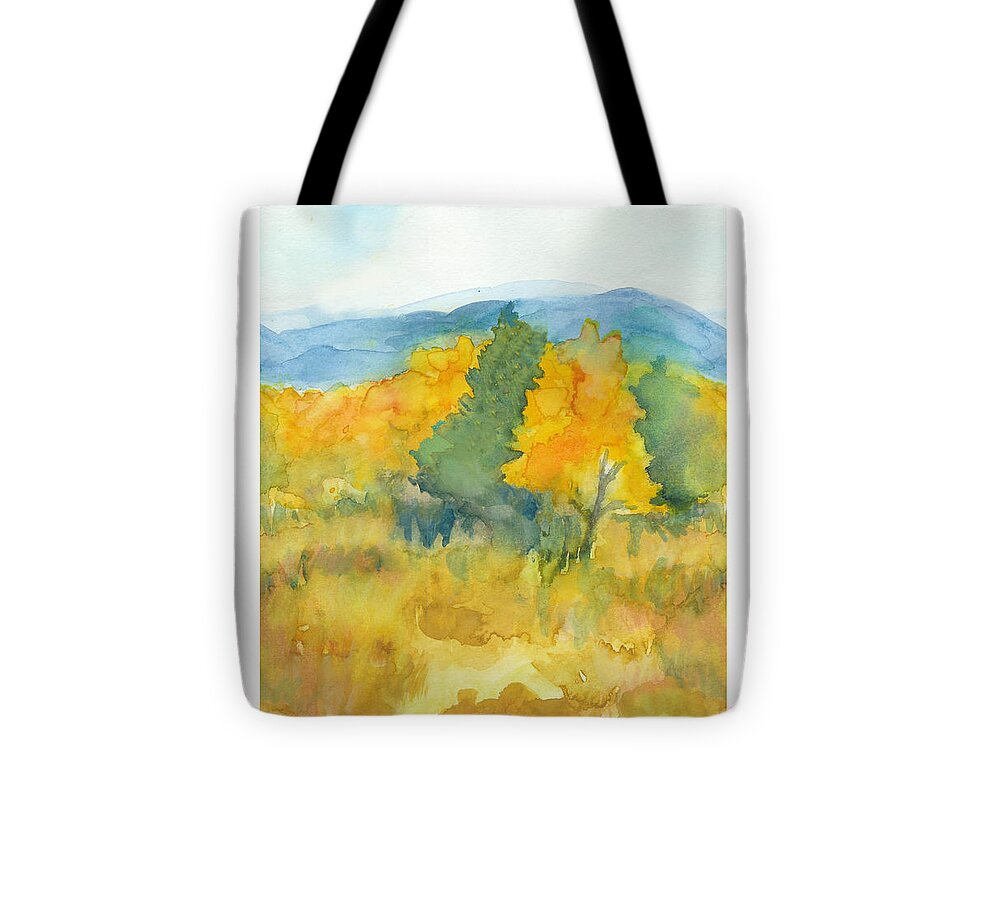 C Sitton Paintings Tote Bag featuring the painting Fall Trees by C Sitton