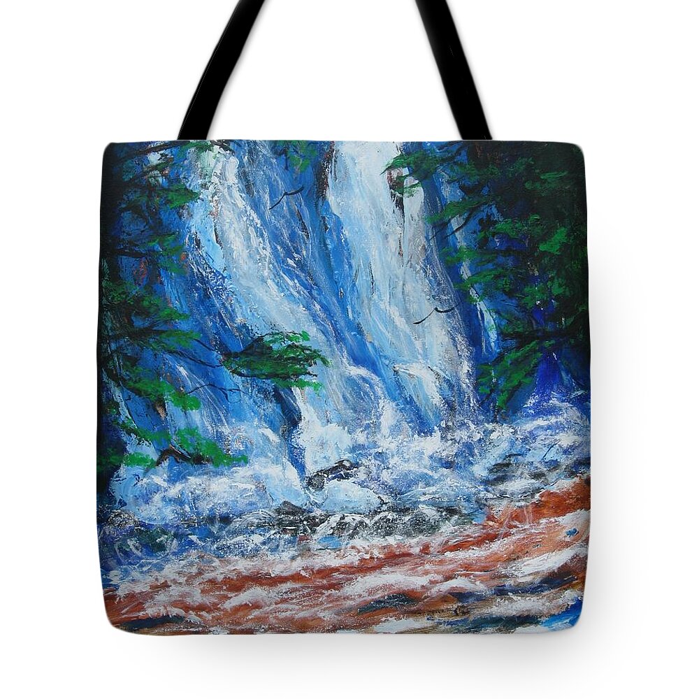 Nature Tote Bag featuring the painting Waterfall in the Forest by Diane Pape