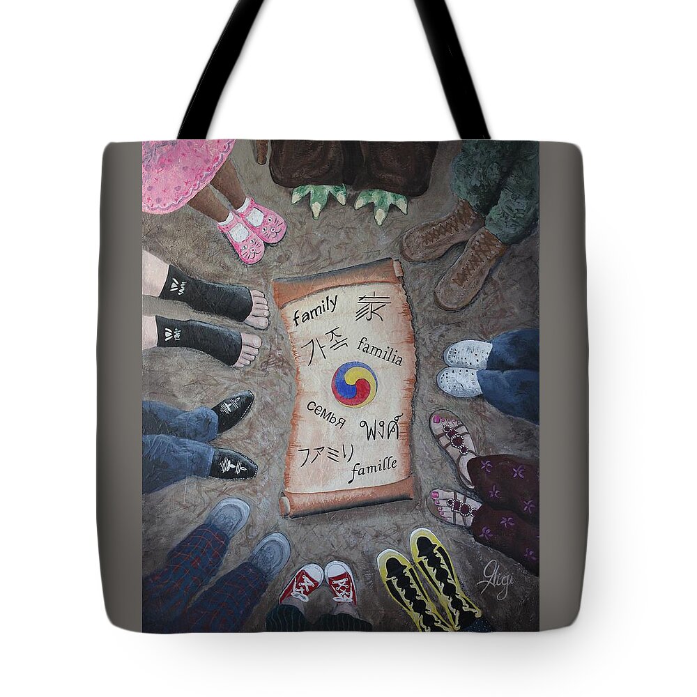 Famille Tote Bag featuring the painting Famille NOMDAAA by Gigi Dequanne
