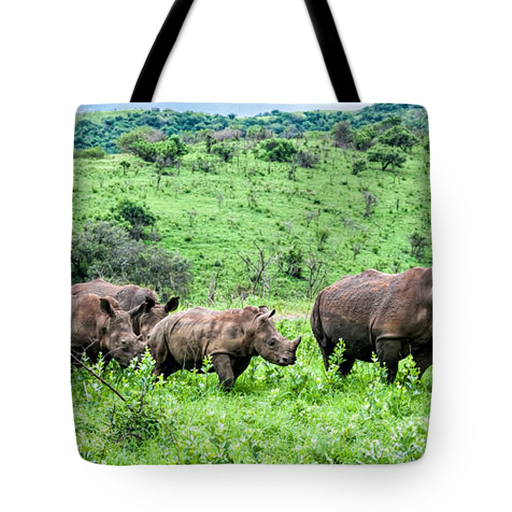 Africa Tote Bag featuring the photograph Rhino Family by Maria Coulson