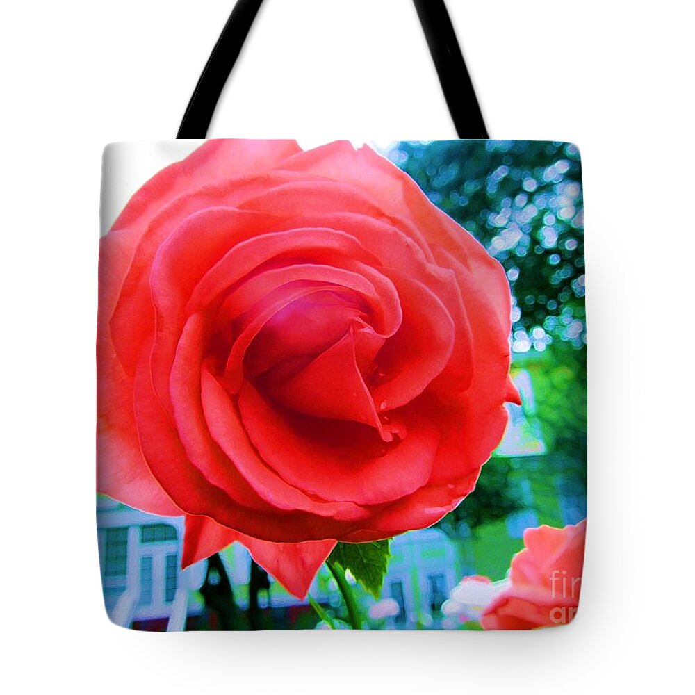 Red Tote Bag featuring the photograph Fancy Red Rose - Floral by Susan Carella