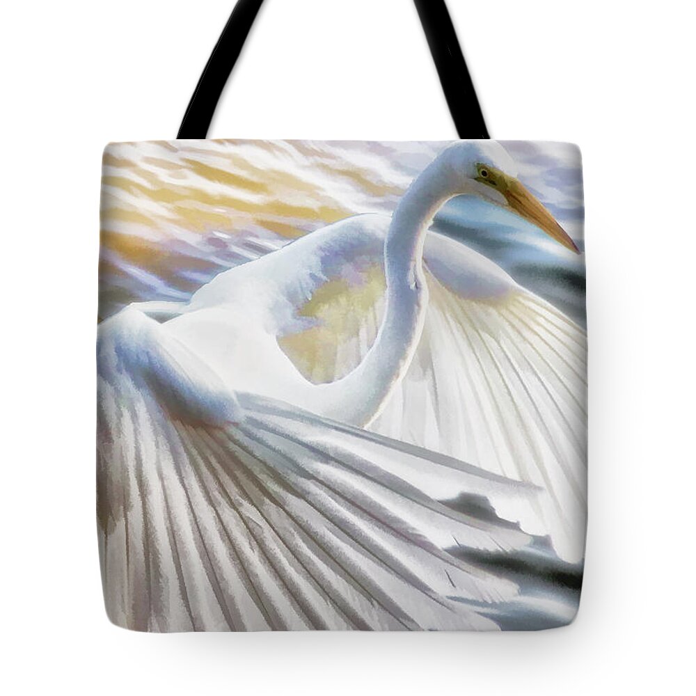Egret Tote Bag featuring the photograph Fancy Wing Dancer by Ola Allen