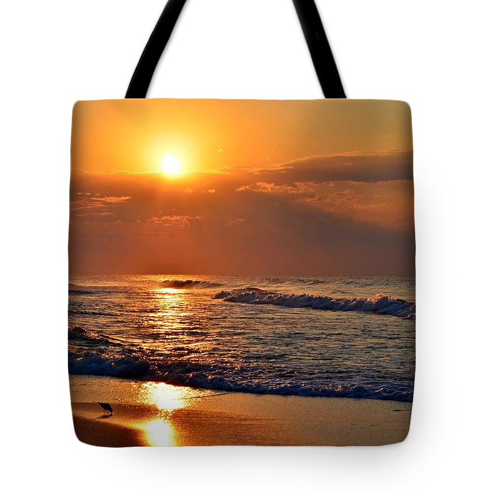 Fantastic Tote Bag featuring the photograph Fantastic Sunrise Colors Clouds Rays and Waves on Navarre Beach by Jeff at JSJ Photography