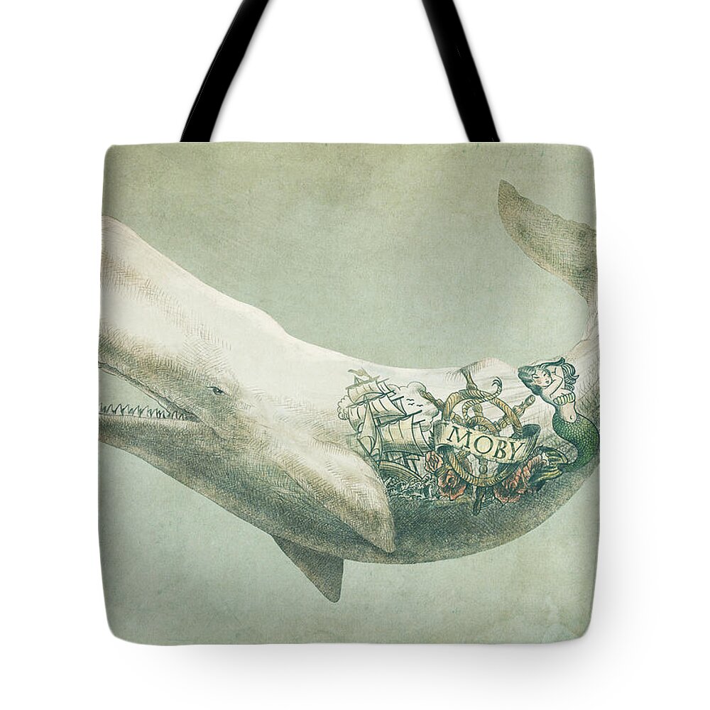 Whale Tote Bag featuring the drawing Far and Wide by Eric Fan