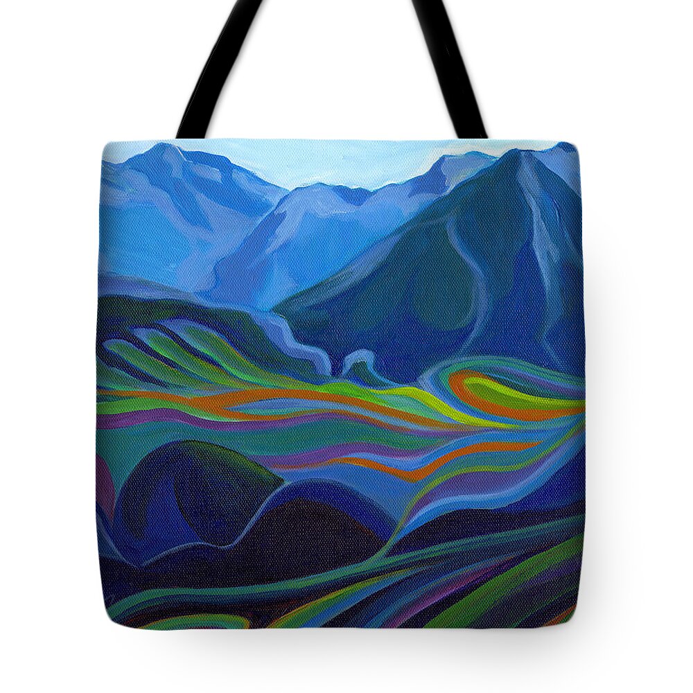 Tanya Filichkin Tote Bag featuring the painting Faraway Mountains by Tanya Filichkin