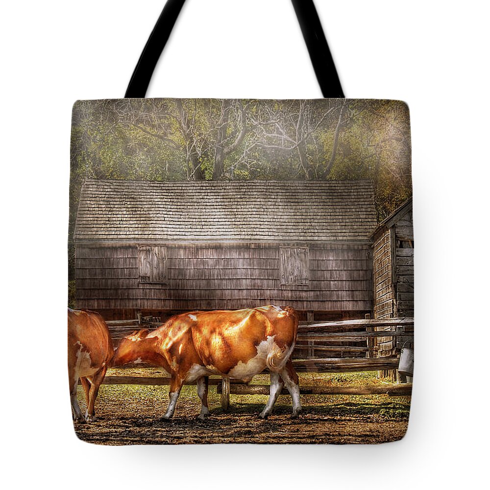 Savad Tote Bag featuring the photograph Farm - Cow - A couple of Cows by Mike Savad