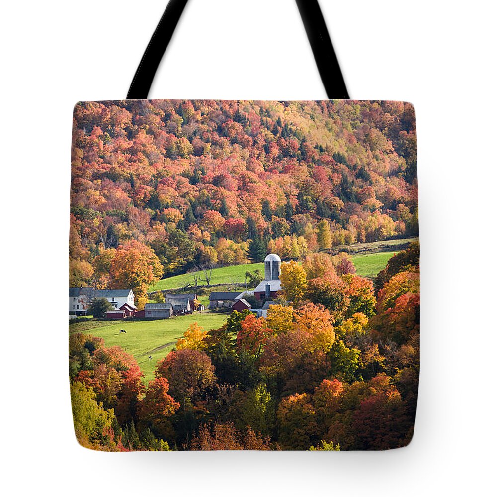 New England Fall Foliage Tote Bag featuring the photograph Farm with a foliage view by Jeff Folger
