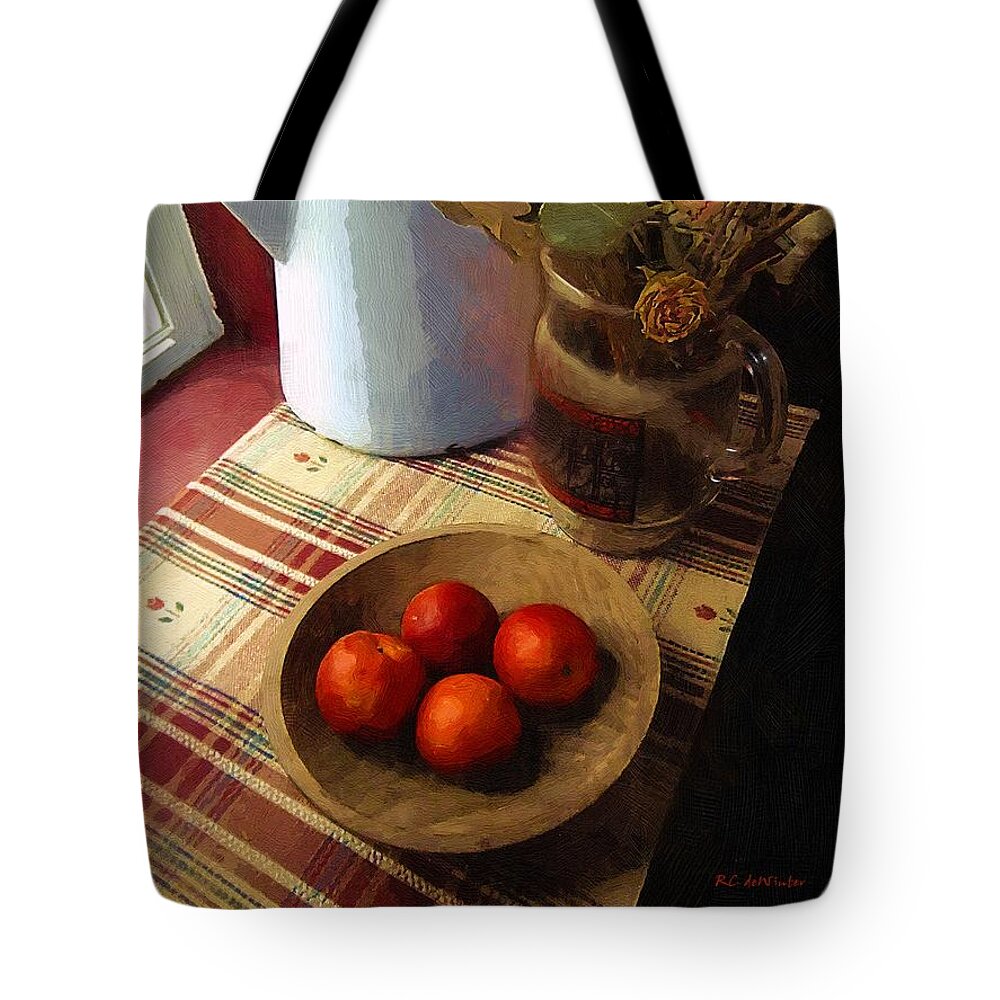 Still Life Tote Bag featuring the painting Farmhouse Fruit and Flowers by RC DeWinter