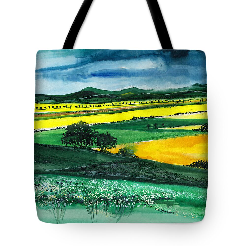 Nature Tote Bag featuring the painting Farmland 1 by Anil Nene