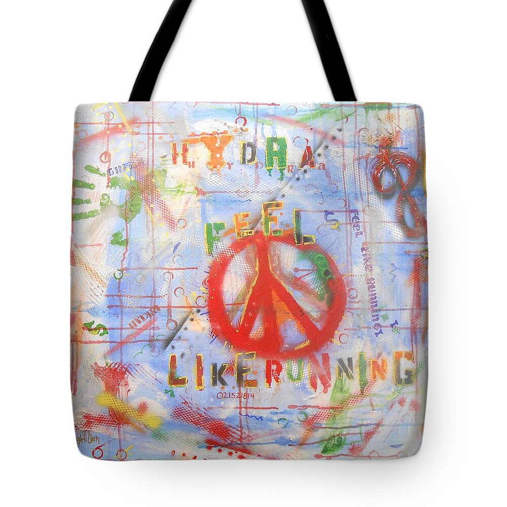 Abstract Tote Bag featuring the painting Feel Like Running by GH FiLben