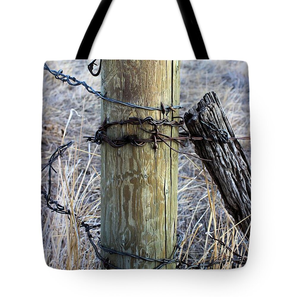 Montana Tote Bag featuring the photograph Fence Corner by Scott Carlton