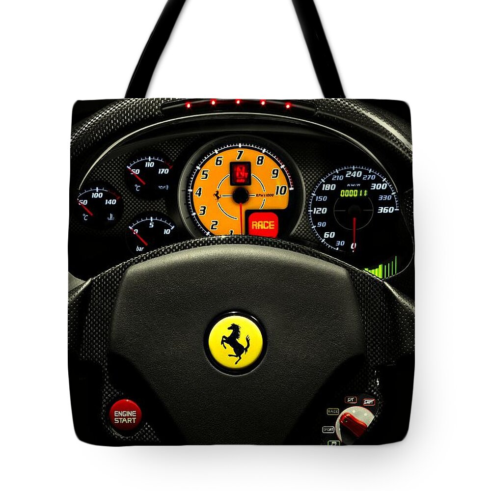 Ferrari Tote Bag featuring the photograph Ferrari F430 Scuderia by Movie Poster Prints