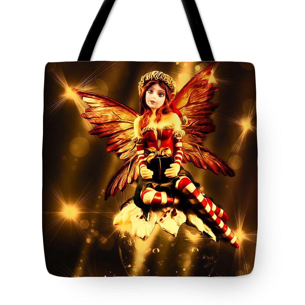 Fine Art Tote Bag featuring the photograph Festive Amber Fairy by Bill and Linda Tiepelman