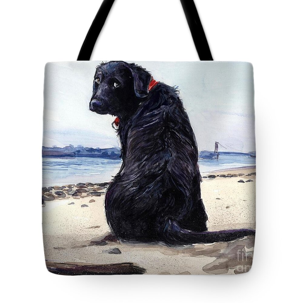 Black Labrador Tote Bag featuring the painting Fetching by Molly Poole