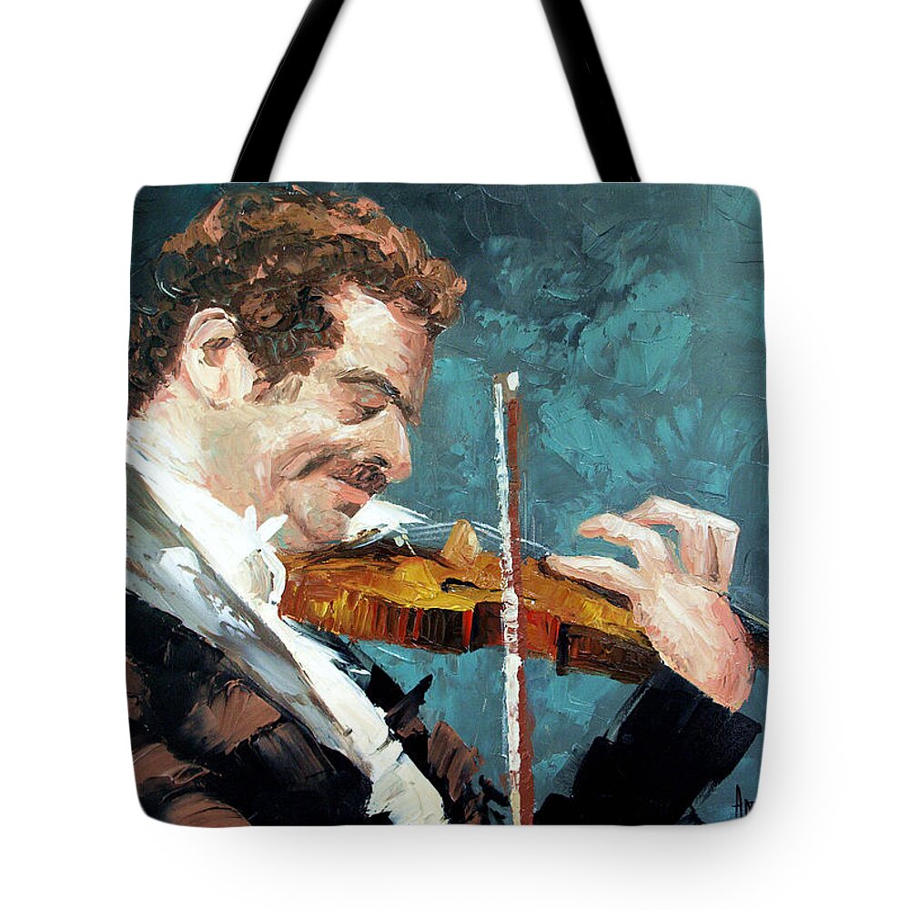 Fiddling Around Framed Prints Tote Bag featuring the painting Fiddling Around by Anthony Falbo