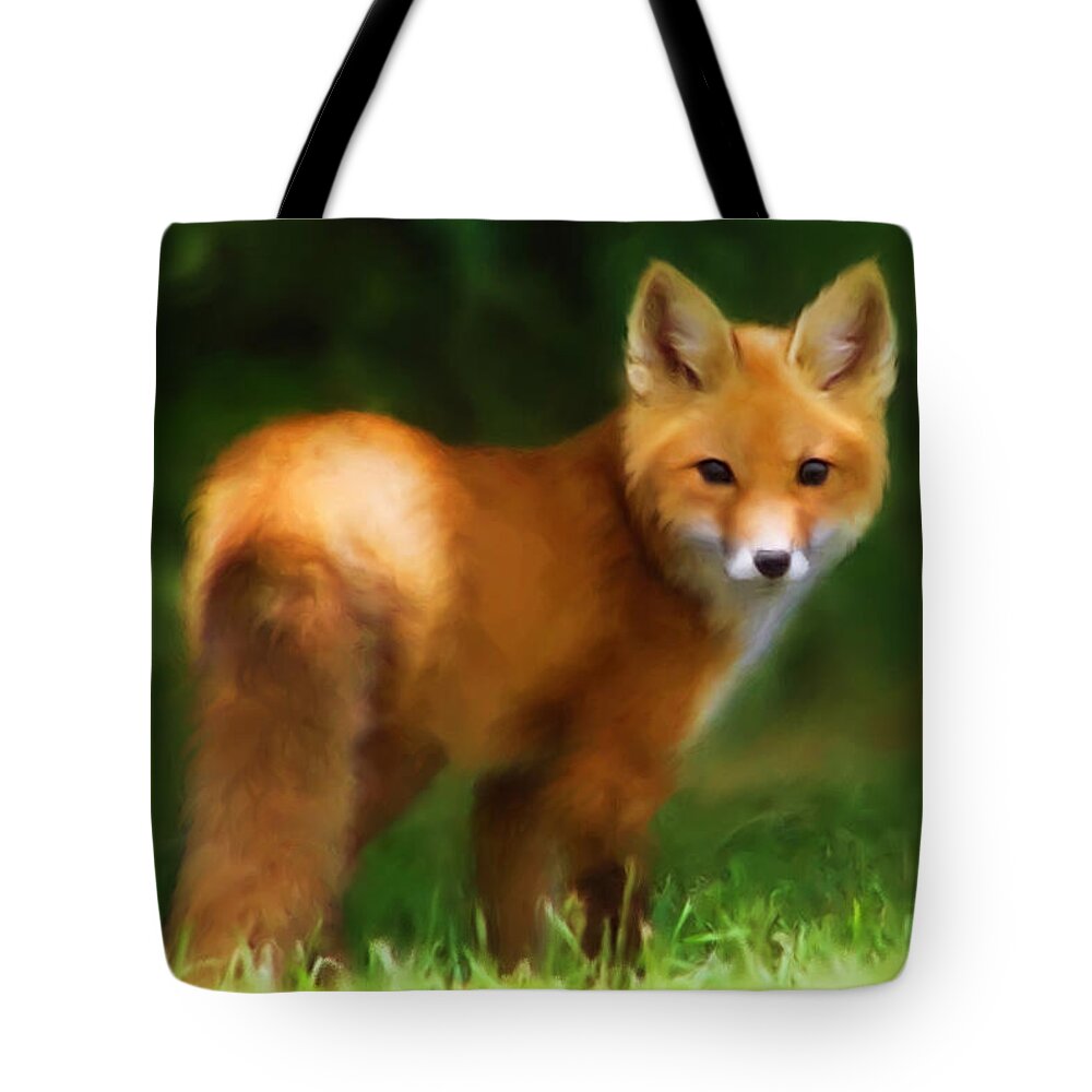 Fox Tote Bag featuring the painting Fiery Fox by Christina Rollo